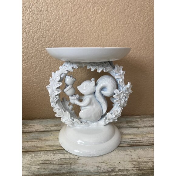 2X Bath & Body Works Candle Holders White Ceramic Squirrel & Marble-Style Lotus - Picture 7 of 14